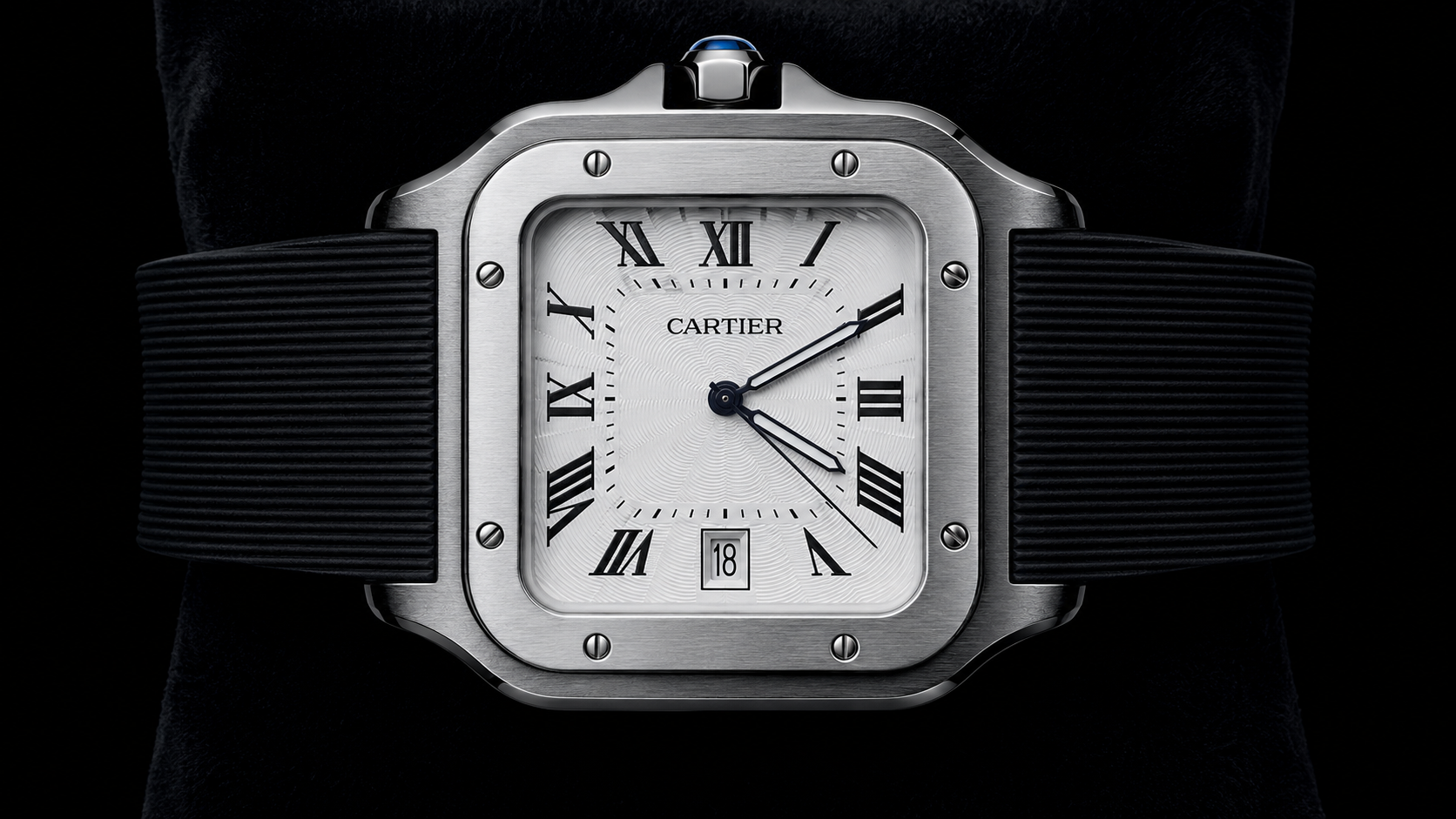 Reloj Santos de con correa de goma negra y carátula blanca