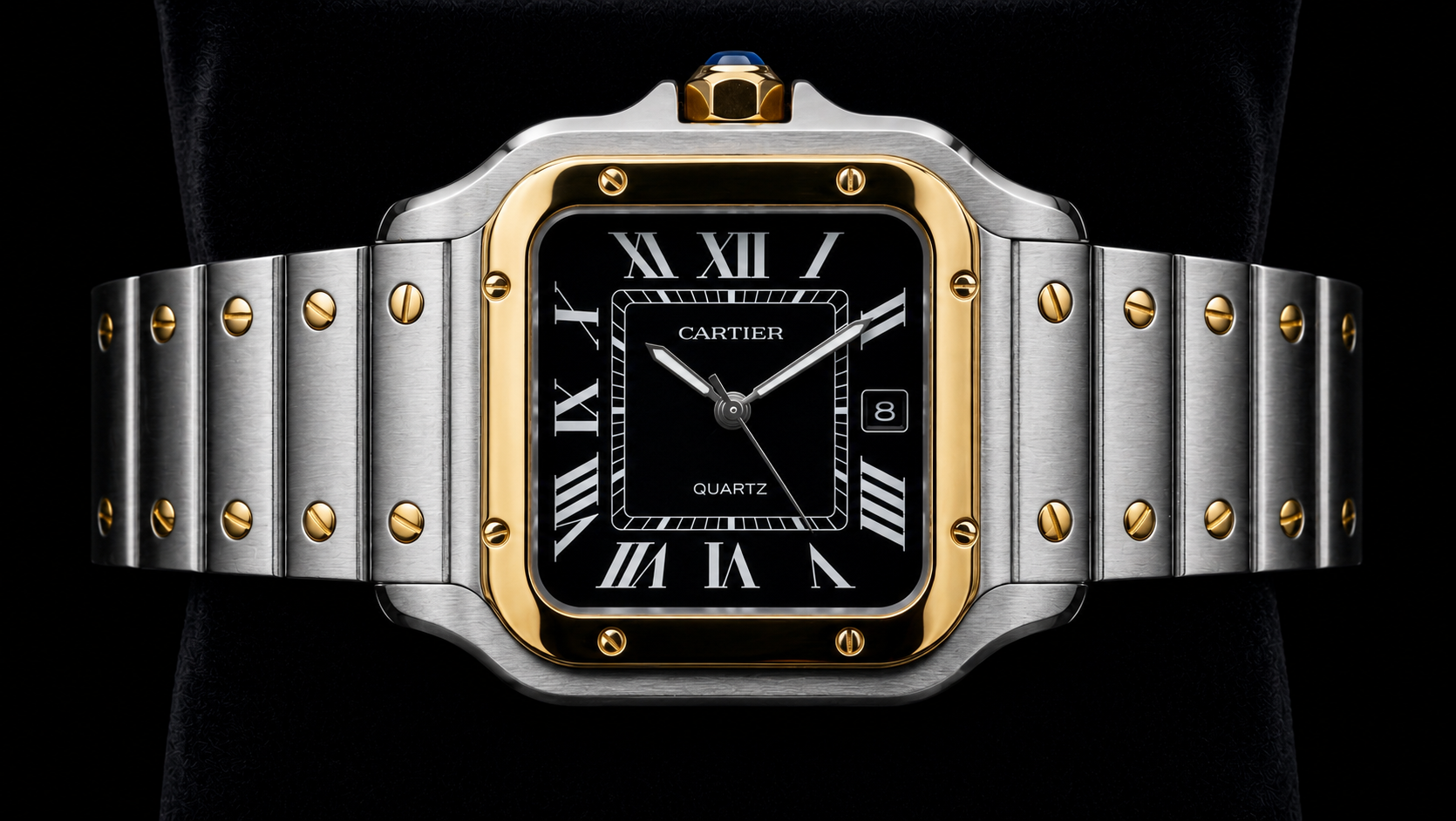 Reloj Santos de Cartier Bitono con carátula negra