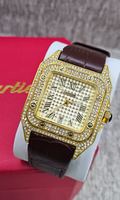 Santos Dorado Iced Out con Extensible de Piel Café