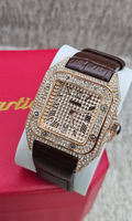 Santos Oro Rosa Iced Out con Extensible de Piel Café