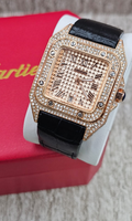 Santos Oro Rosa Iced Out con Extensible de Piel Negra